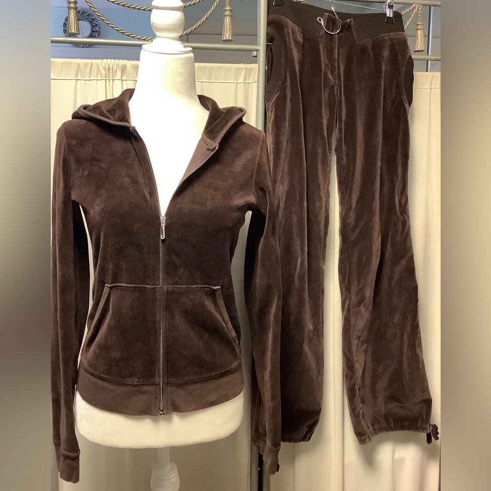Y2K H&M Brown Velour Zip Pants 28 x 30 Juicy Couture Zip Up Hoodie Tracksuit